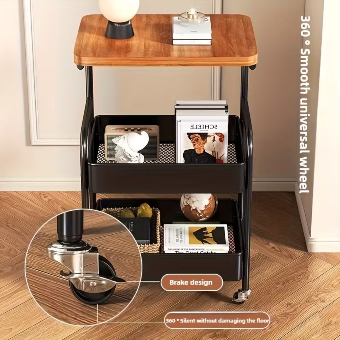 Carrito Organizador Con Ruedas 3 Niveles Multiuso Madera