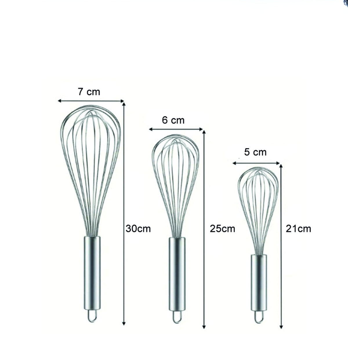 Set x3 Batidores de cocina profesional de acero inoxidable