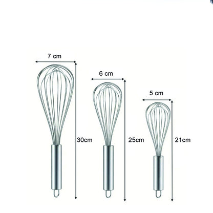 Set x3 Batidores de cocina profesional de acero inoxidable