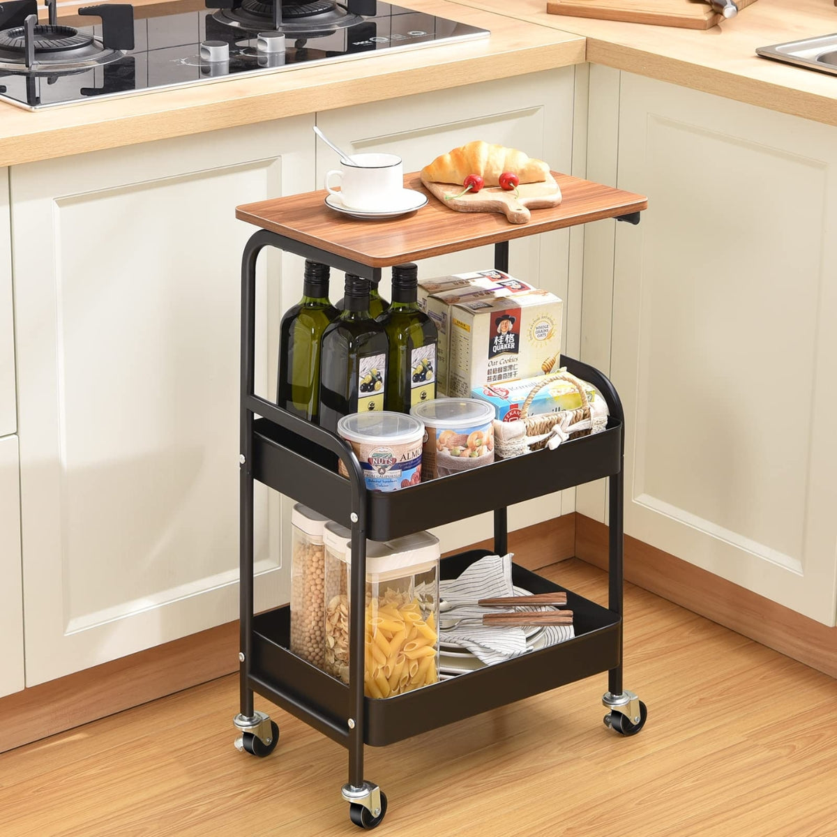 Carrito Organizador Con Ruedas 3 Niveles Multiuso Madera